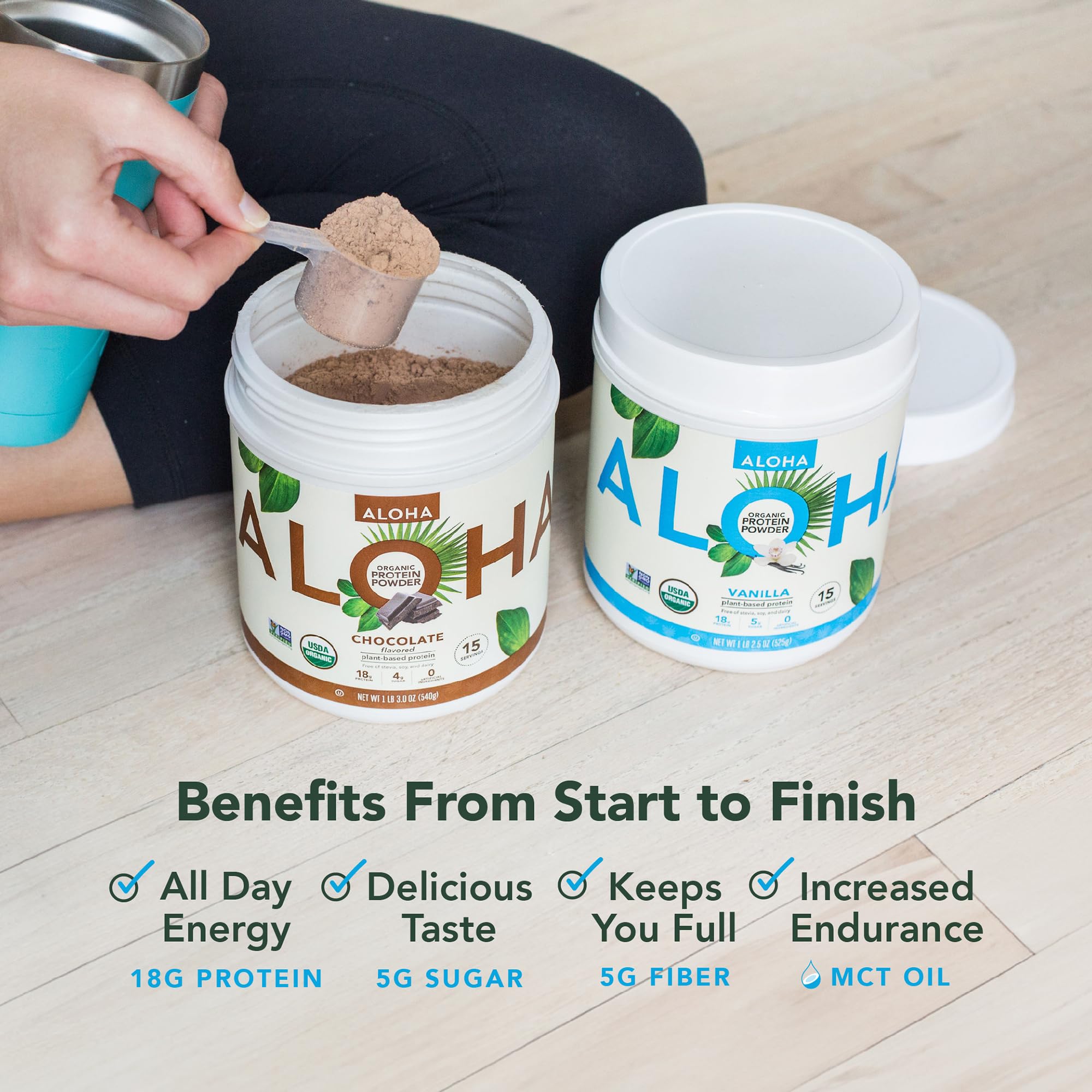 Estilo de vida vegano con proteína ALOHA vainilla.