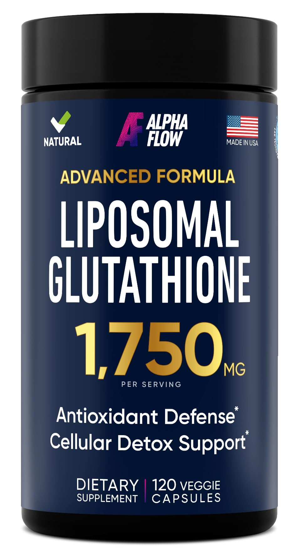 Alpha Flow frente del envase mostrando 120 cápsulas y beneficios