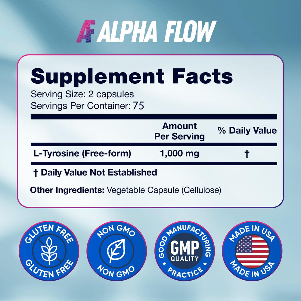 Alpha Flow primer plano de etiqueta con ingredientes y beneficios
