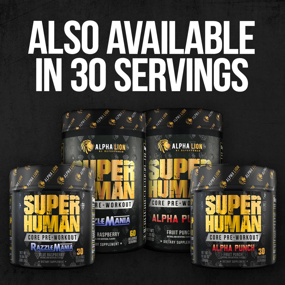 ALPHA LION cucharada medidora con una porción de Core Pre Workout lista para usar
