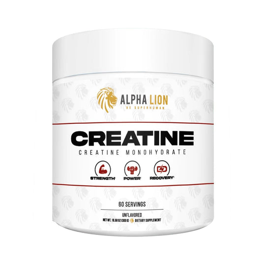 ALPHA LION envase frontal claro mostrando 60 servicios y beneficio de dosificación