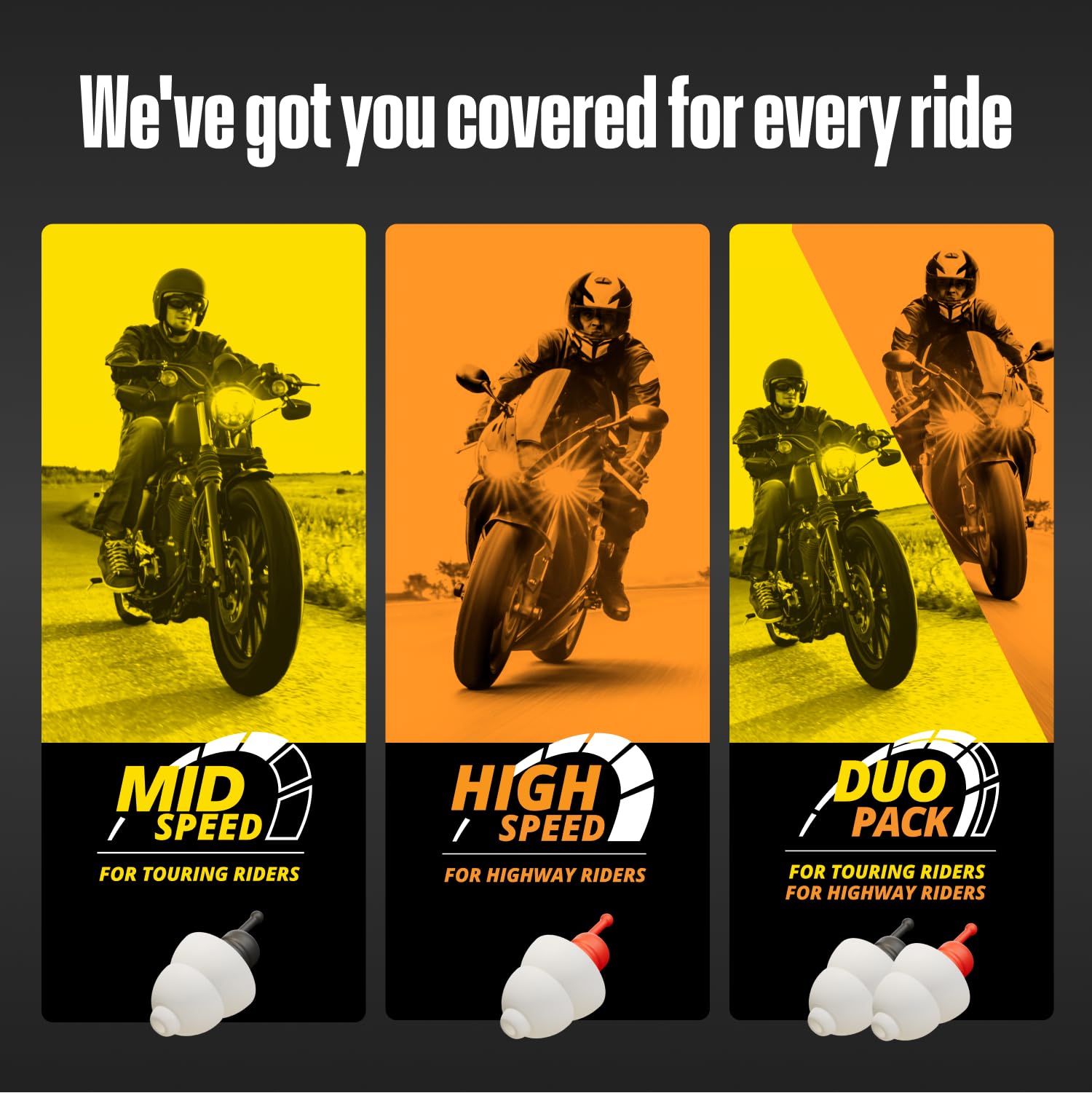 Alpine MotoSafe etiqueta que muestra materiales hipoalergénicos y sin silicona
