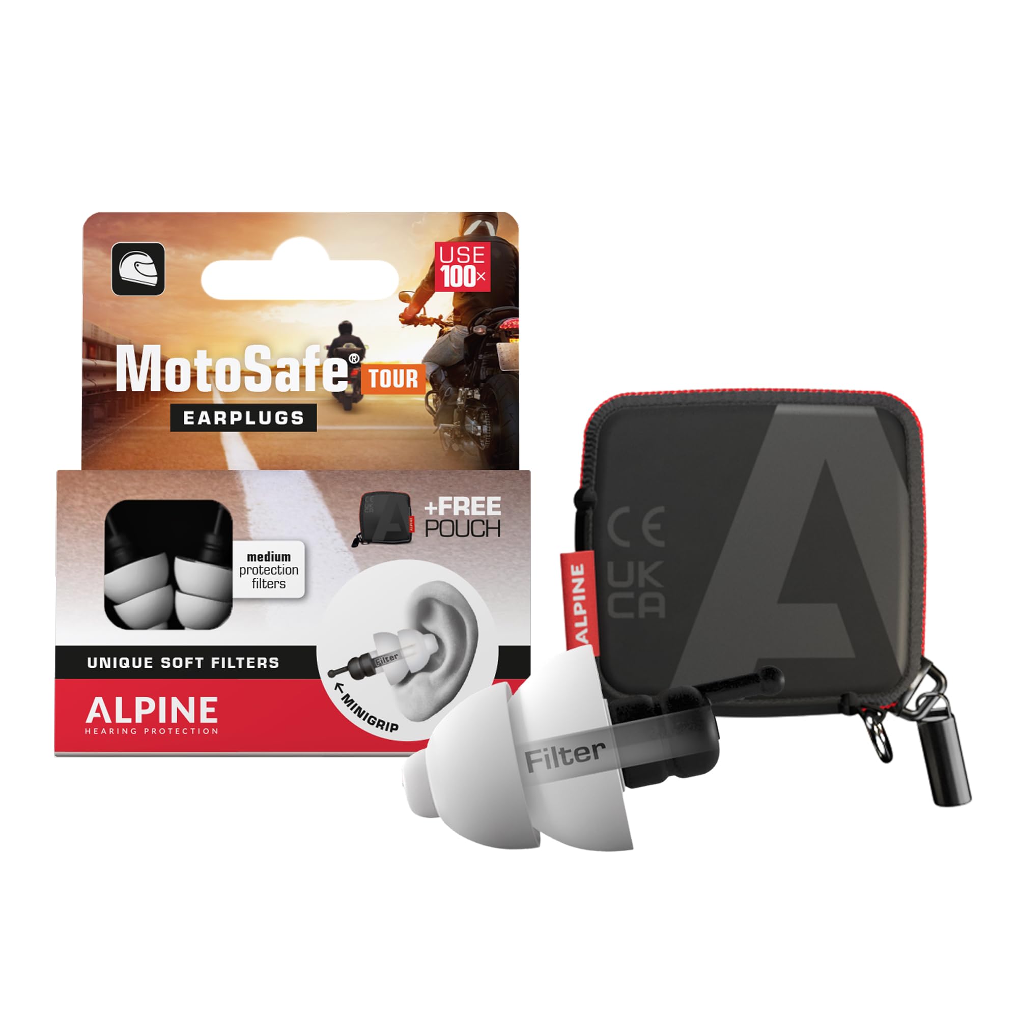 Alpine MotoSafe frontal del embalaje con información clara del producto