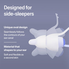 Alpine SleepDeep colocado en oreja lateral mostrando confort en almohada