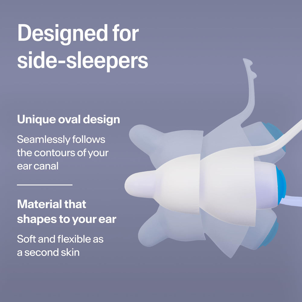Alpine SleepDeep puesto en la oreja demostrando confort nocturno