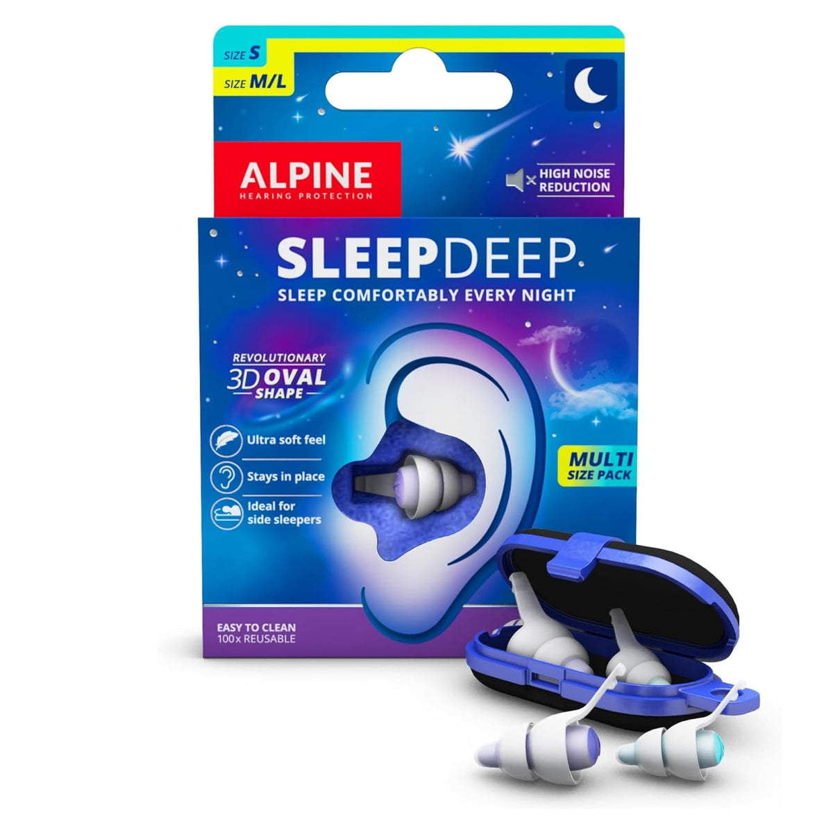 Alpine SleepDeep vista frontal del paquete mostrando el producto y beneficios