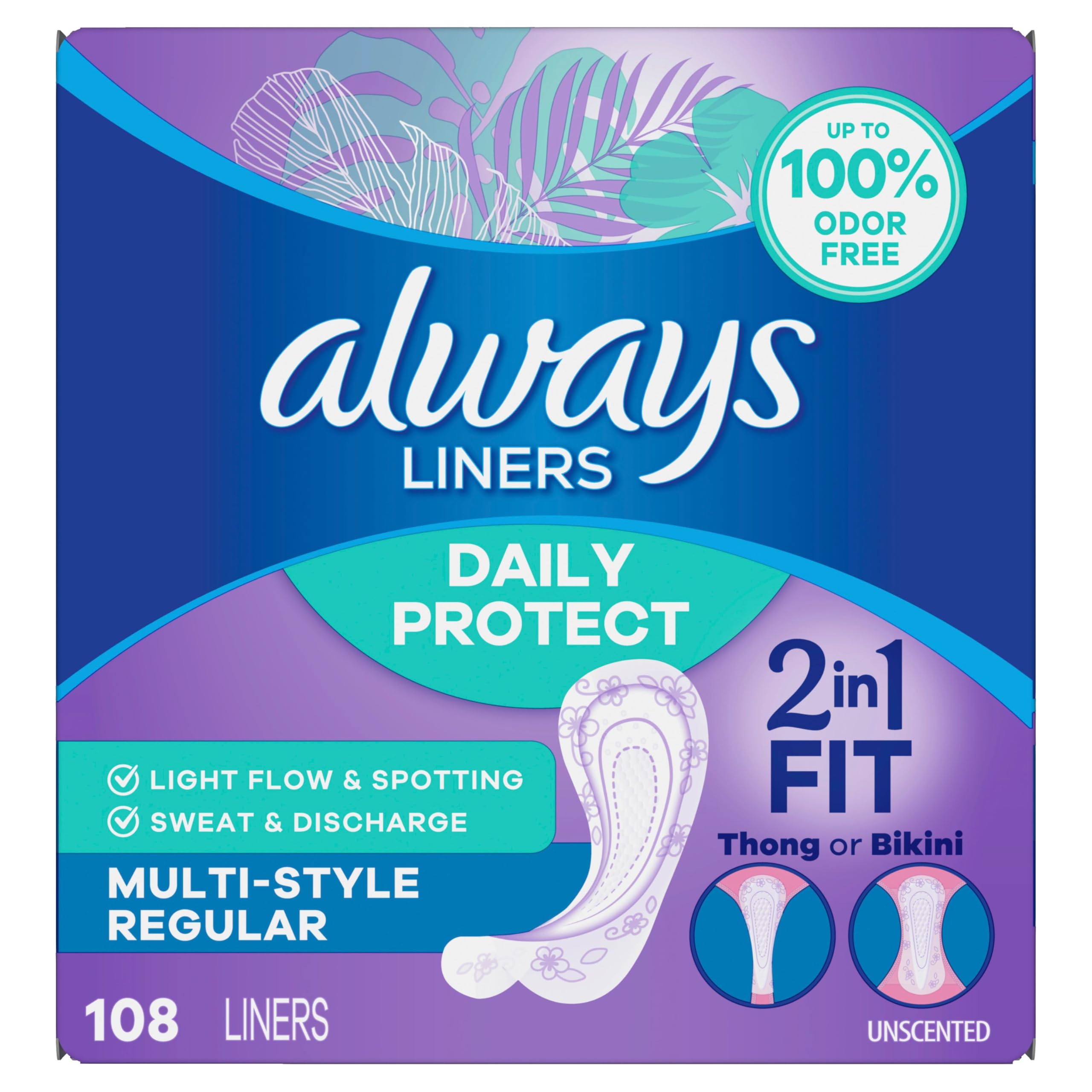 Caja abierta con varios protectores Always, cantidad y disponibilidad para uso diario