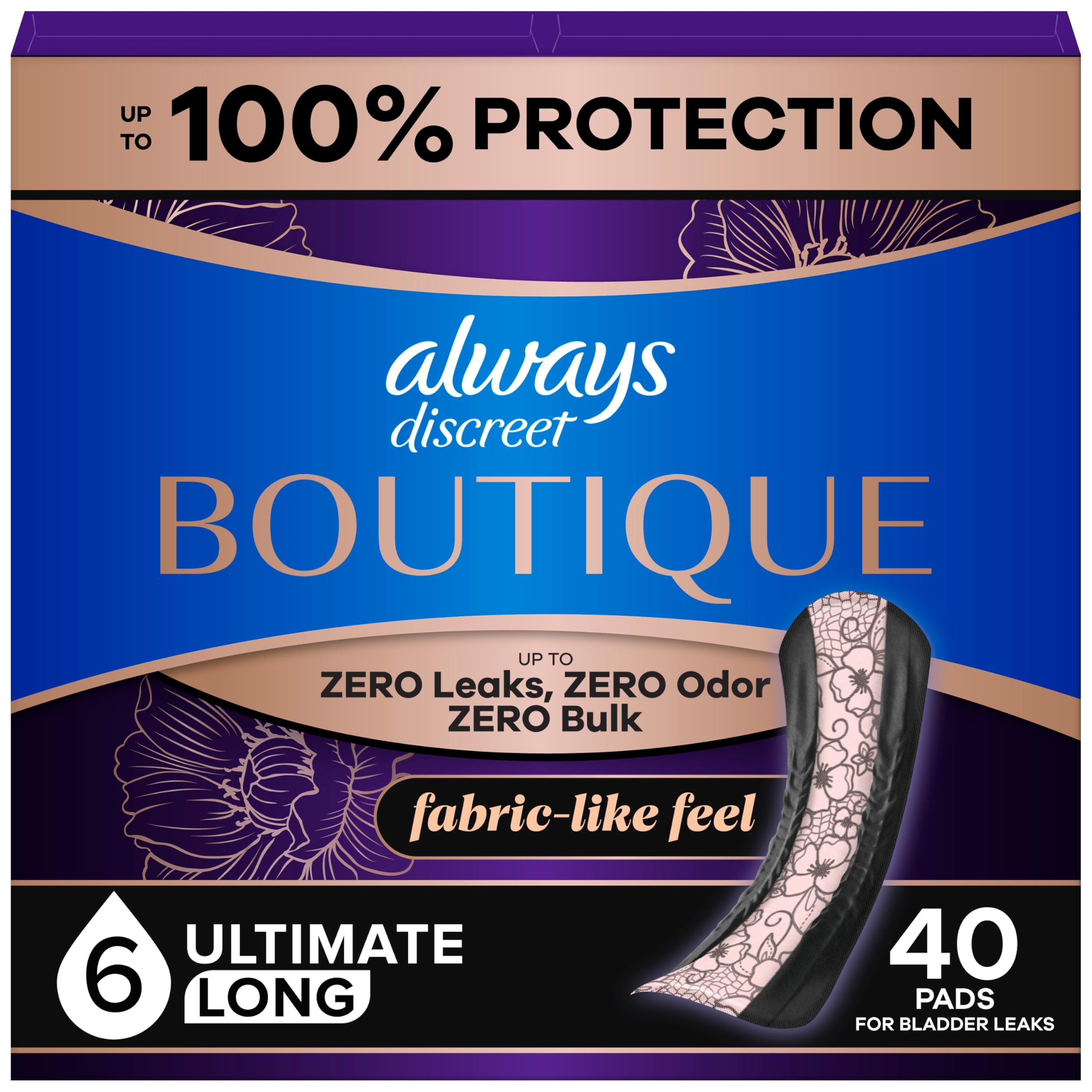 Always Discreet empaque frontal mostrando conteo y protección