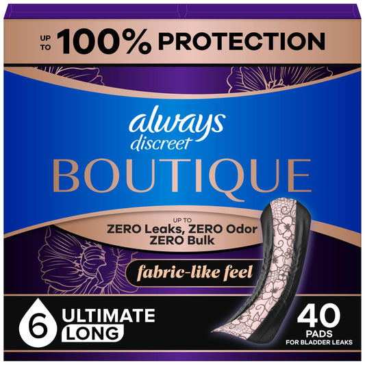 Always Discreet empaque frontal mostrando conteo y protección