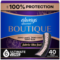 Always Discreet empaque frontal mostrando conteo y protección