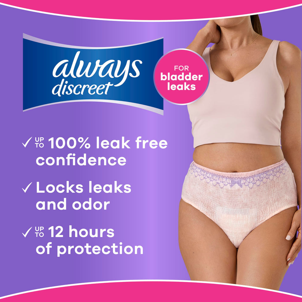 Comparación de talla L de Always Discreet junto a una regla para escala visual