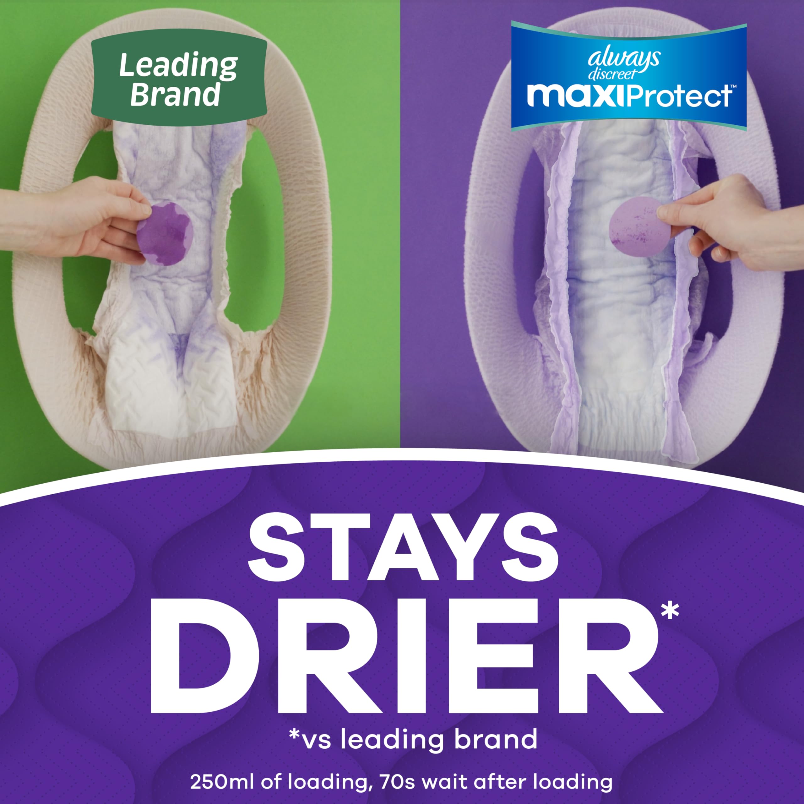 Always Discreet textura interior absorbente que muestra can chanes RapidDry eficaz