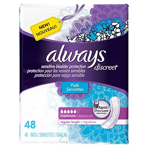 Always Discreet empaque frontal mostrando diseño y discreción