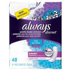 Always Discreet empaque frontal mostrando diseño y discreción