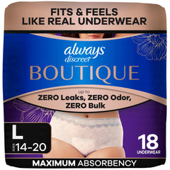 Always Discreet empaque frontal Rosy mostrando protección y diseño