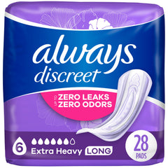 always discreet empaque frontal mostrando protección y discreción