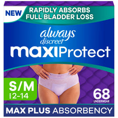 Always Discreet paquete frontal mostrando cantidad y talla, confianza discreta