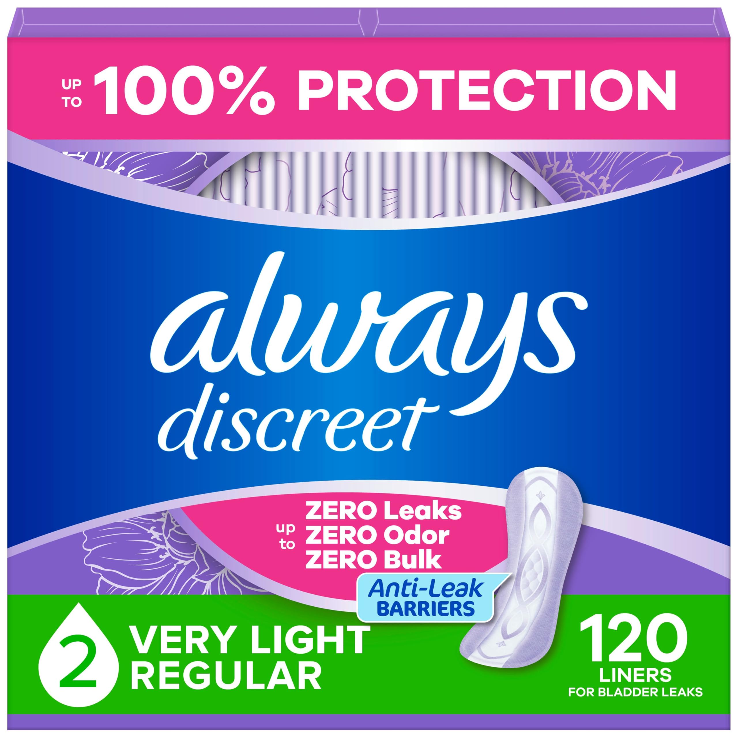 Always Discreet empaque frontal mostrando diseño y cantidad 120