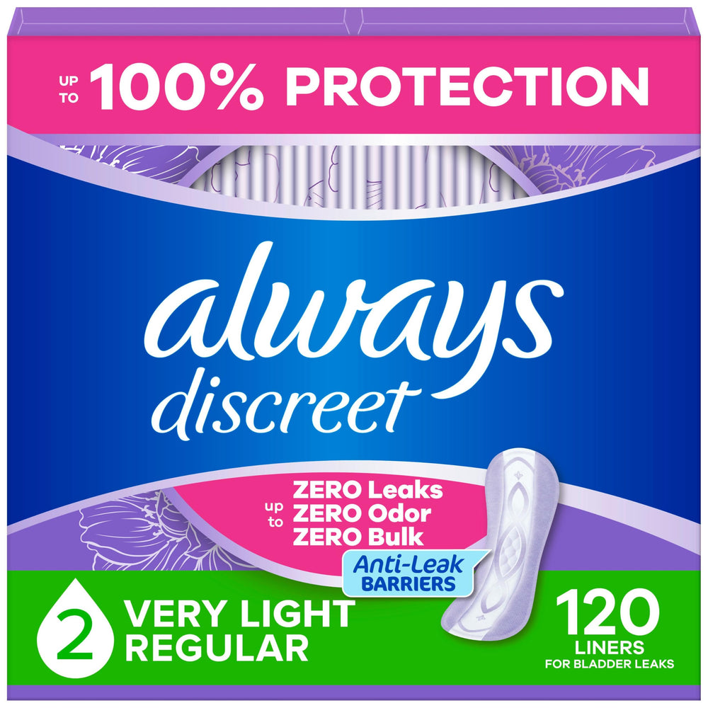 Always Discreet empaque frontal mostrando diseño y cantidad 120