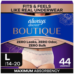 Always Discreet empaque frontal mostrando diseño y cantidad para comodidad