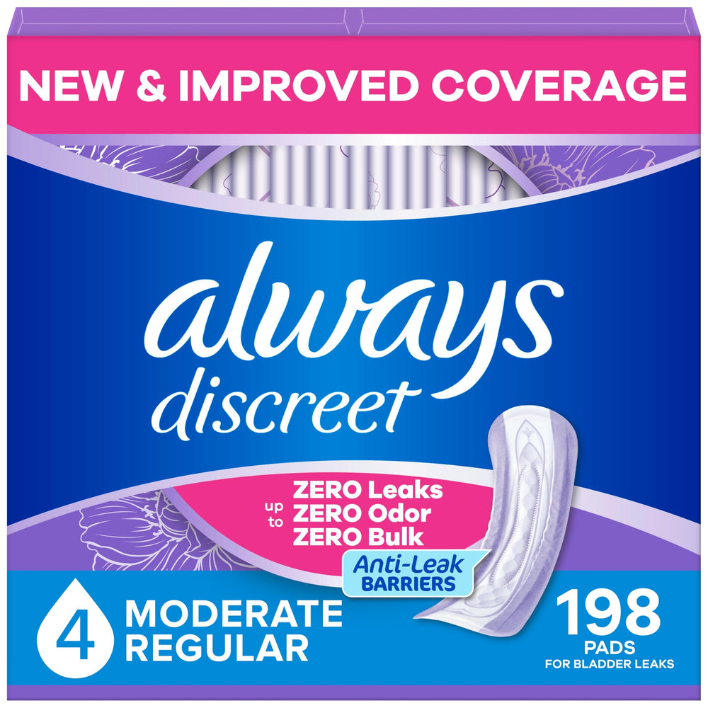 Always Discreet paquete frontal mostrando cantidad y discreción
