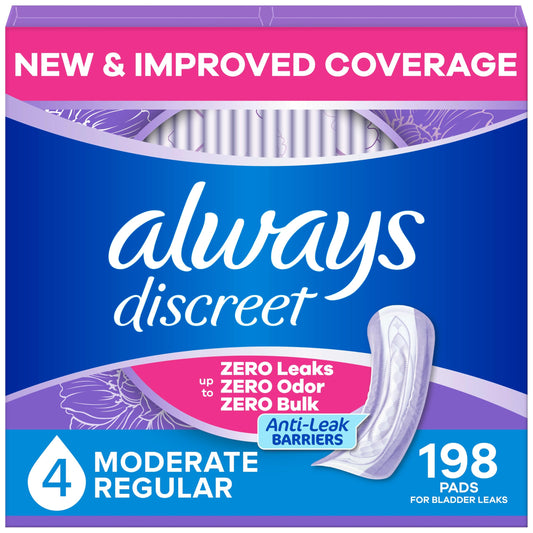 Always Discreet paquete frontal mostrando cantidad y discreción