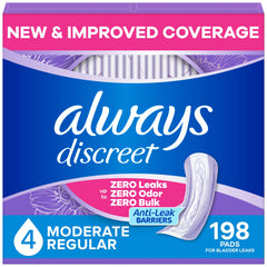 Always Discreet paquete frontal mostrando cantidad y discreción