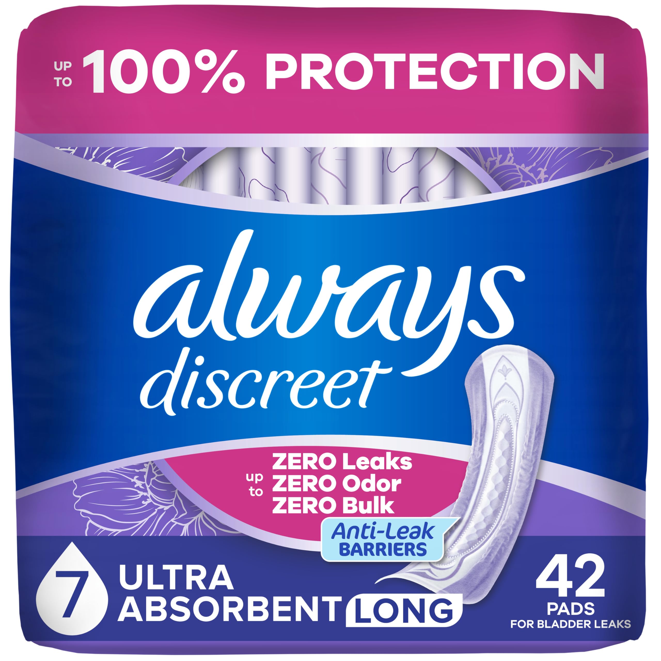 Always Discreet presentación frontal mostrando paquete y conveniencia