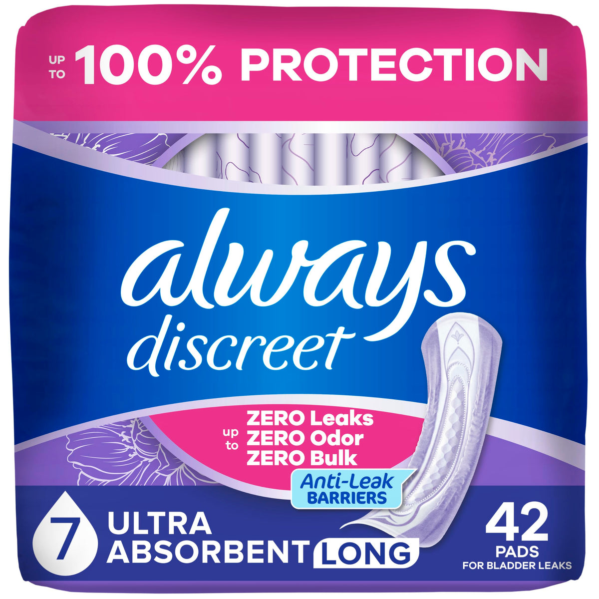 Always Discreet presentación frontal mostrando paquete y conveniencia