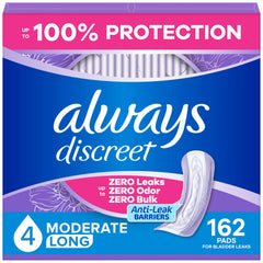 Always Discreet presentación frontal mostrando paquete y cantidad para mayor conveniencia