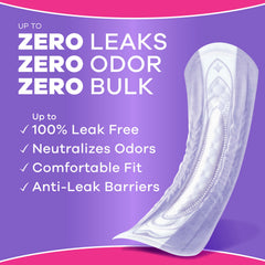 Always Discreet primer plano del núcleo RapidDry, absorción rápida para piel seca