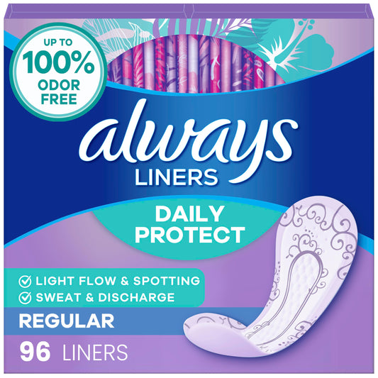 Always embalaje frontal mostrando 96 unidades y protección diaria