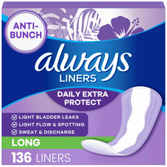 Always envase frente mostrando 136 unidades y protección diaria
