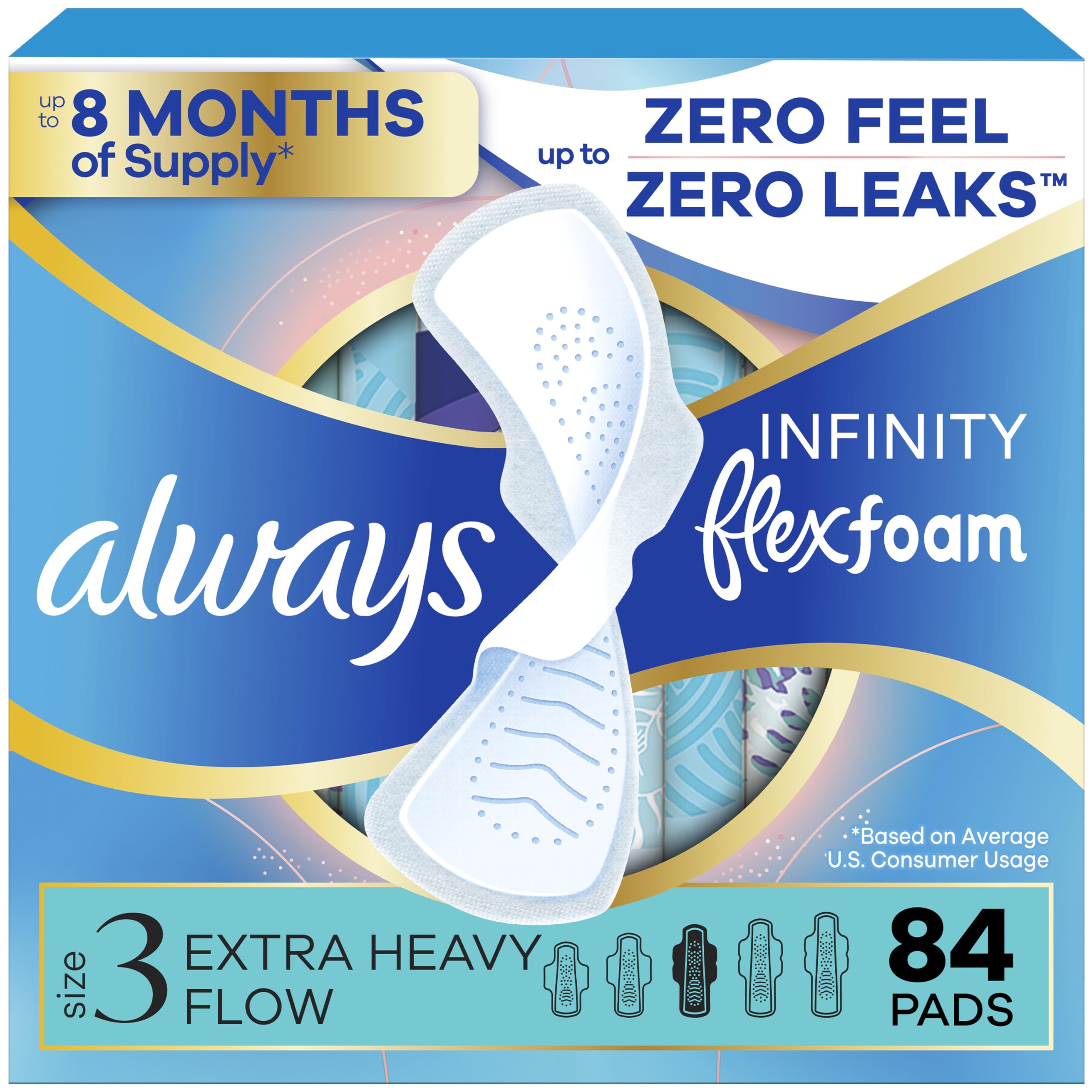 Always Infinity empaque frontal mostrando 84 unidades y beneficio conveniencia