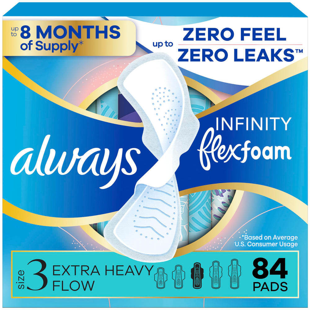 Always Infinity empaque frontal mostrando 84 unidades y beneficio conveniencia