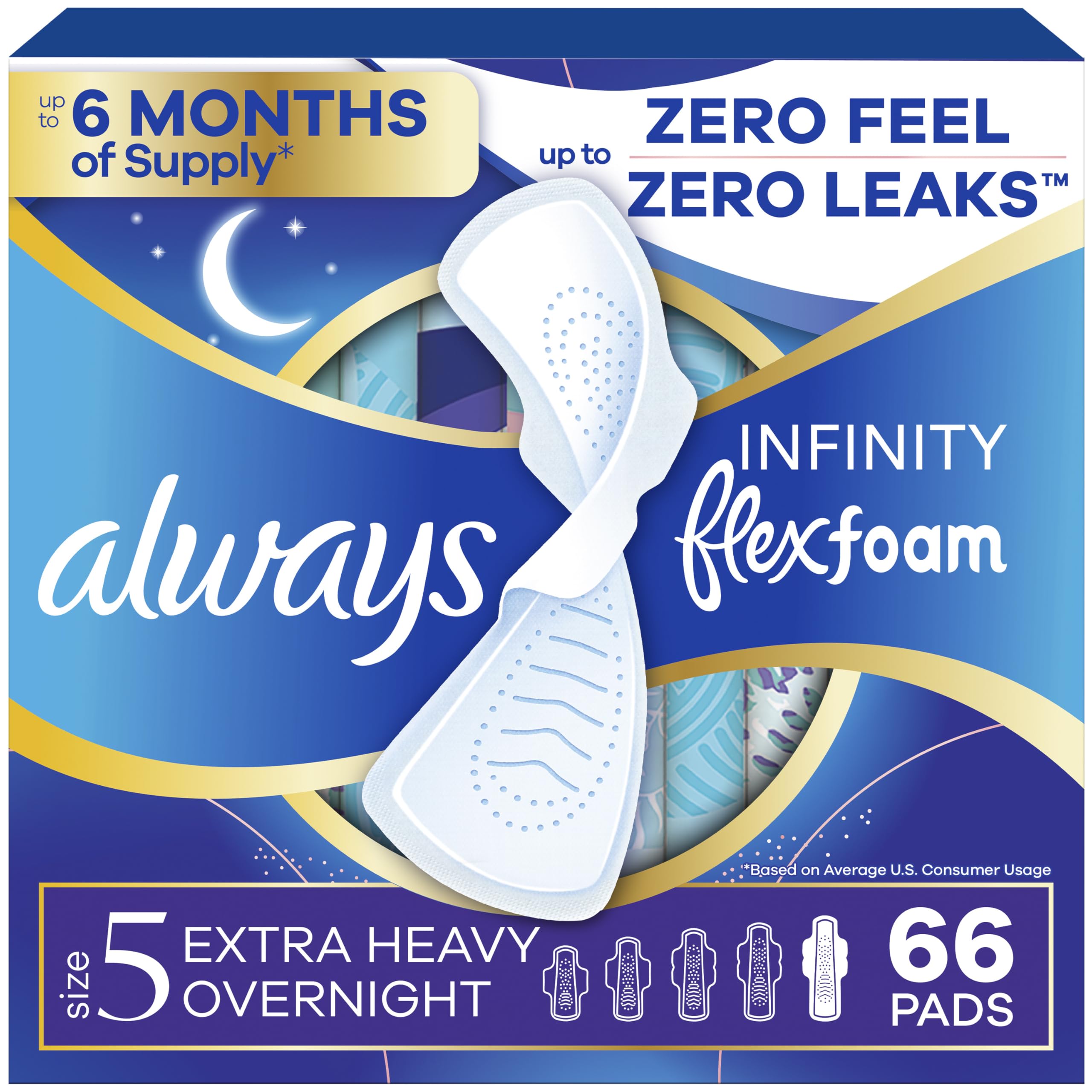 Always Infinity empaque frontal mostrando 66 toallas y beneficios visibles