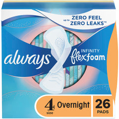 Always Infinity frontal del paquete mostrando 26 unidades y beneficio de protección