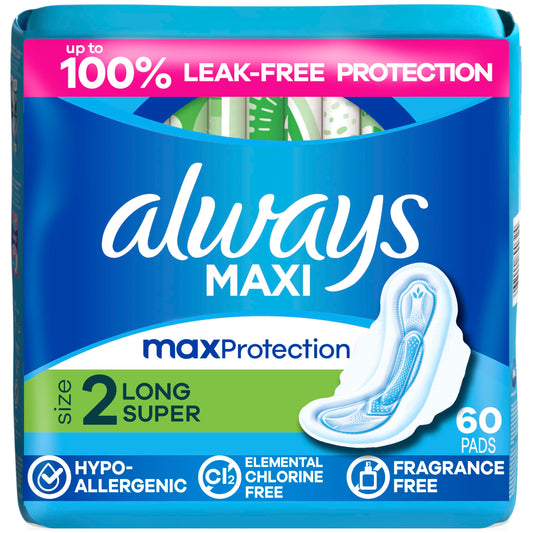 Always Maxi empaque frontal mostrando 60 unidades y beneficio de protección