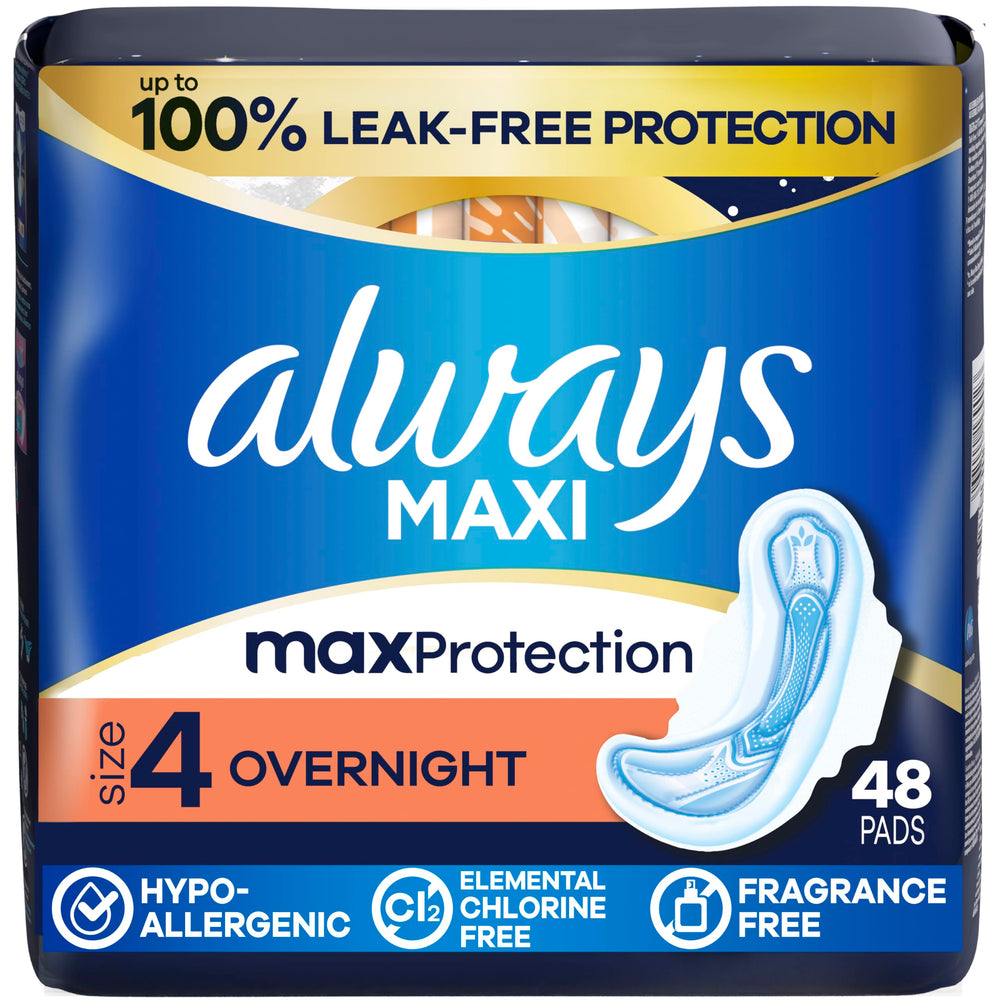Always Maxi empacado delantero mostrando diseño y cantidad, protección segura
