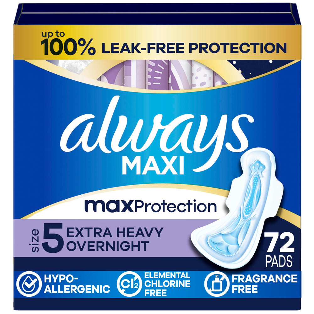 Always empaque frontal mostrando 72 unidades y beneficios de protección