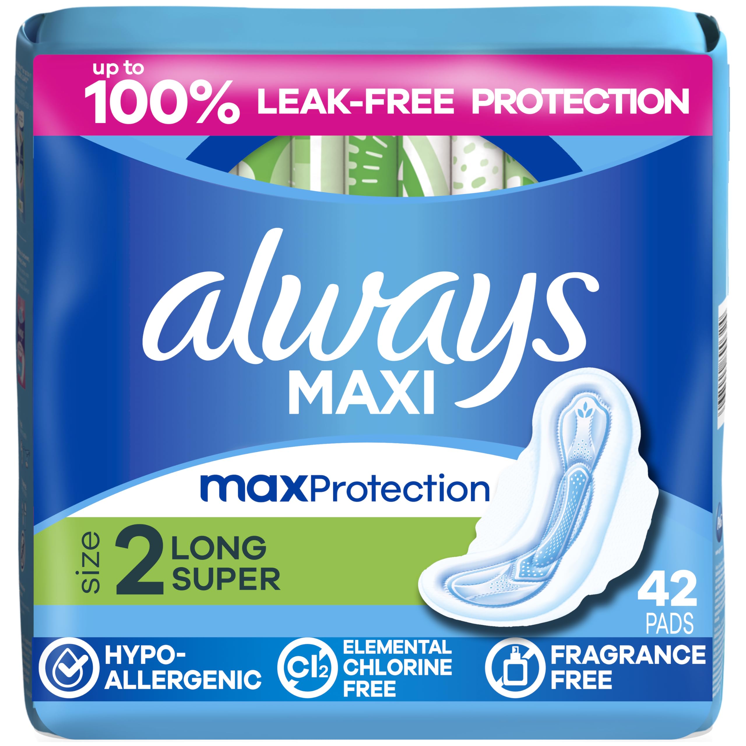 Always toalla maxi talla 2 frontal mostrando alas y empaque, seguridad diaria