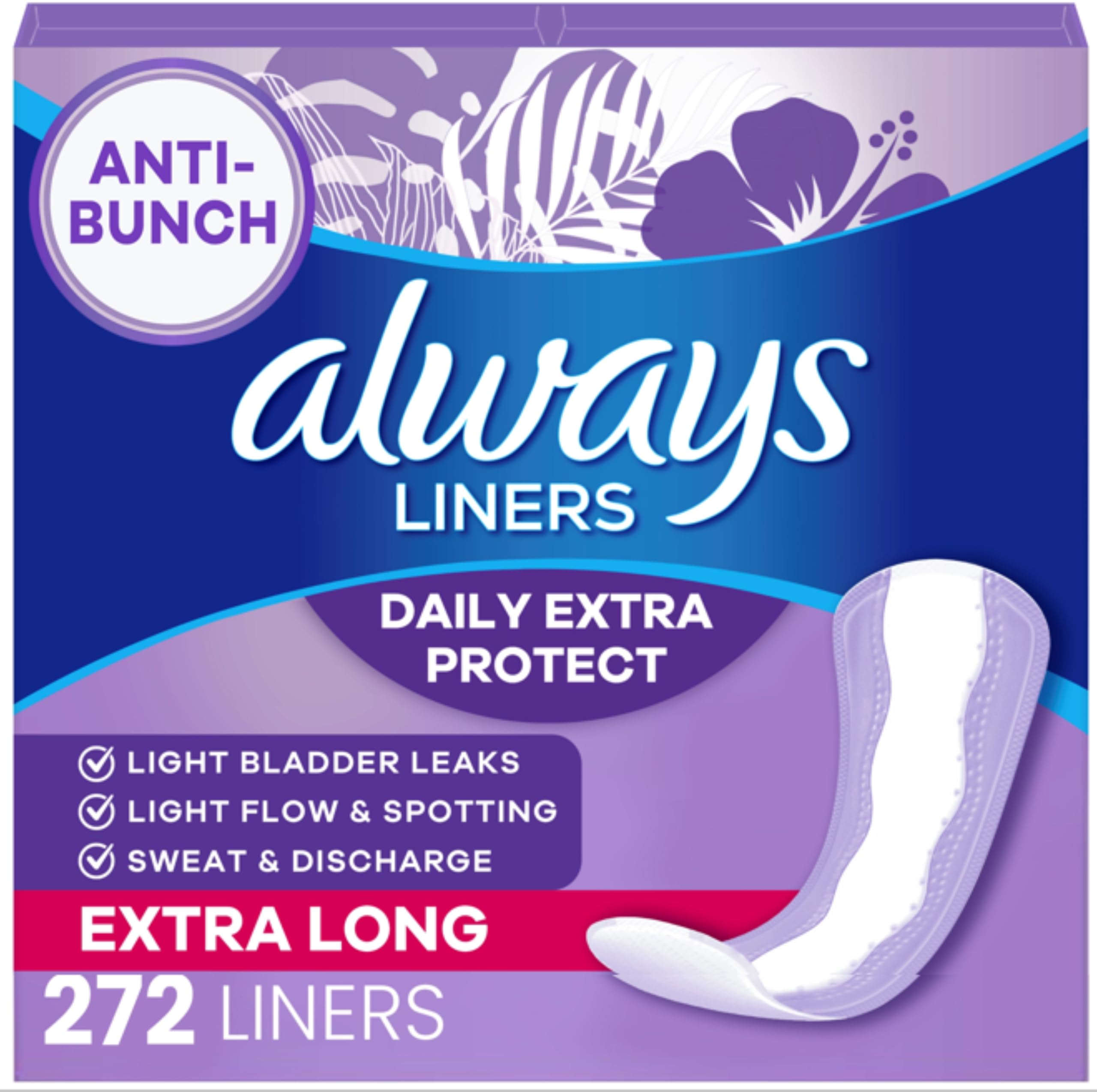 Always protector diario frontal del empaque mostrando cantidad y sin perfume