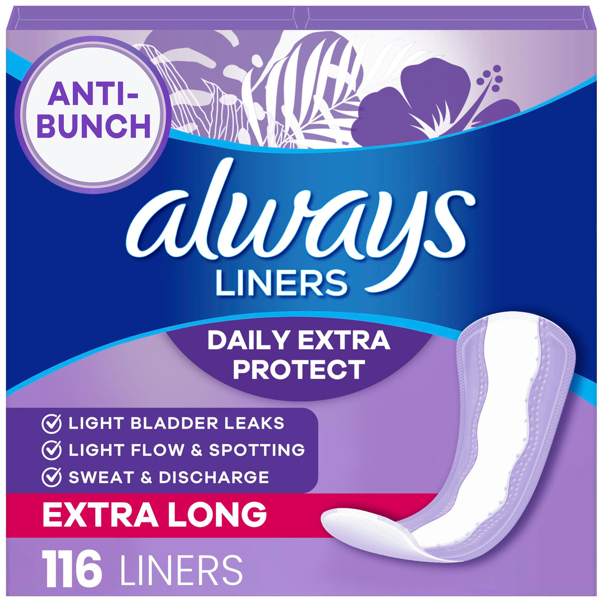 Always paquete frontal mostrando 116 protectores para confianza diaria