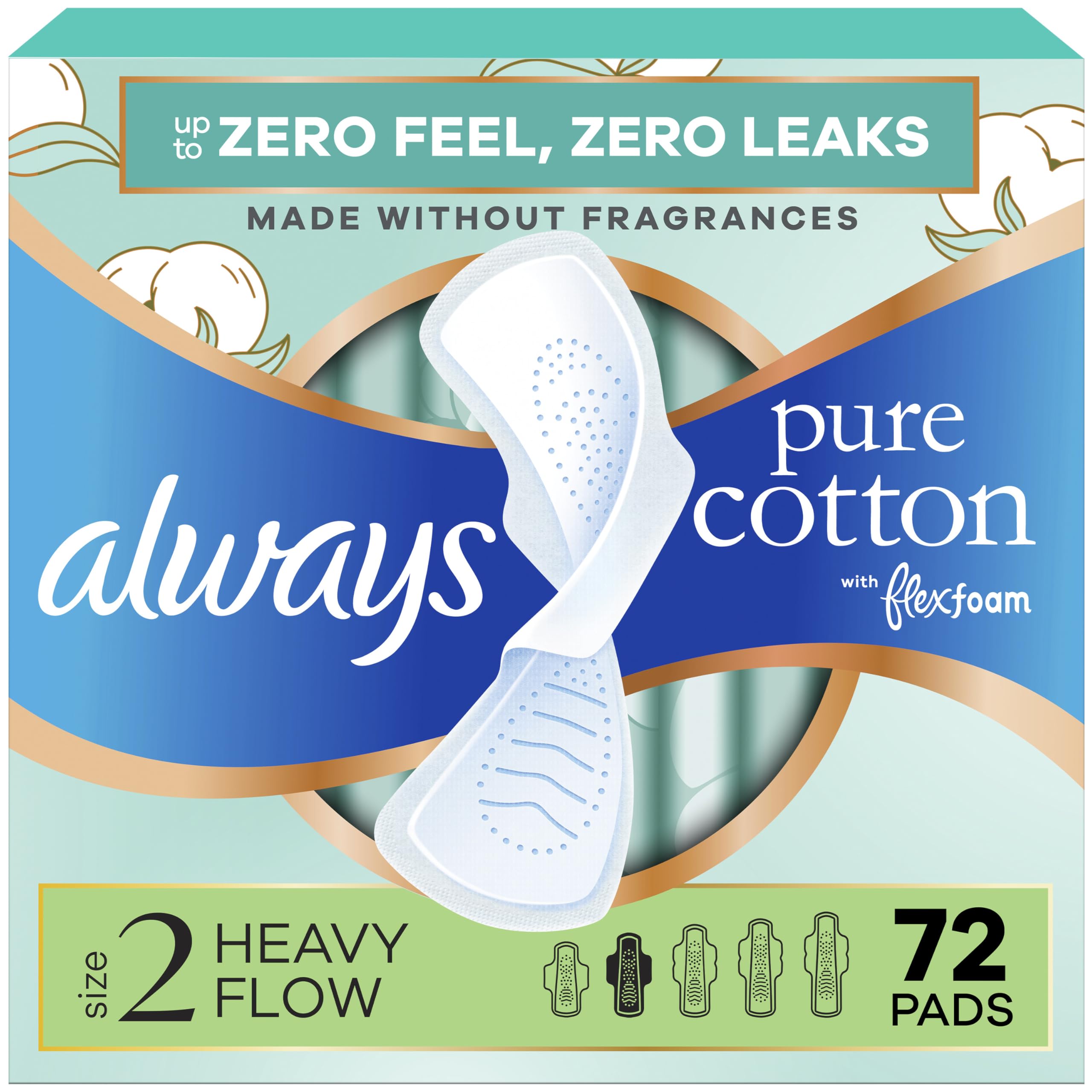 Always Pure Cotton imagen frontal del empaque, beneficio: protección visible y cantidad