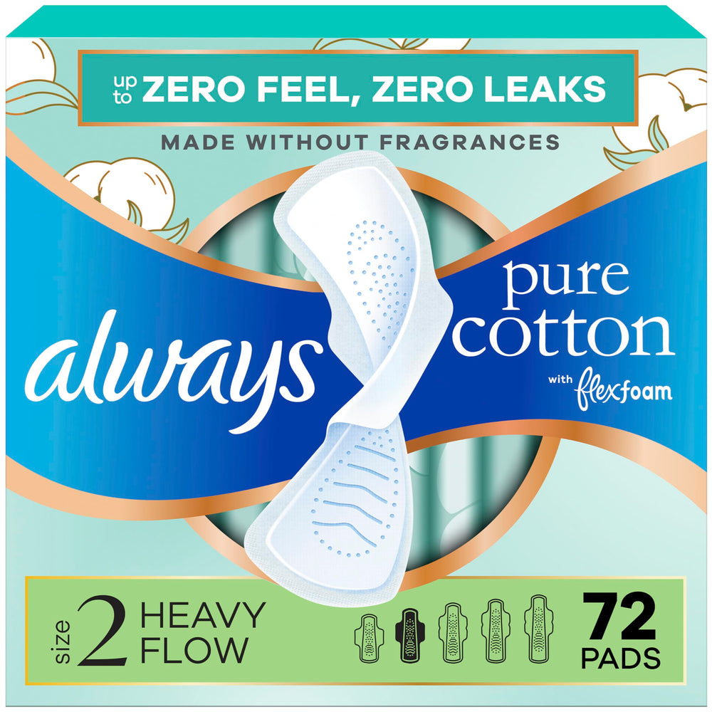 Always Pure Cotton imagen frontal del empaque, beneficio: protección visible y cantidad