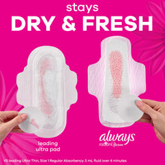 Escena de estilo de vida con Always Radiant en bolsa de mano, conveniencia y protección diaria