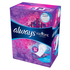 Comparación de tamaño Always Radiant junto a una prenda interior para escala