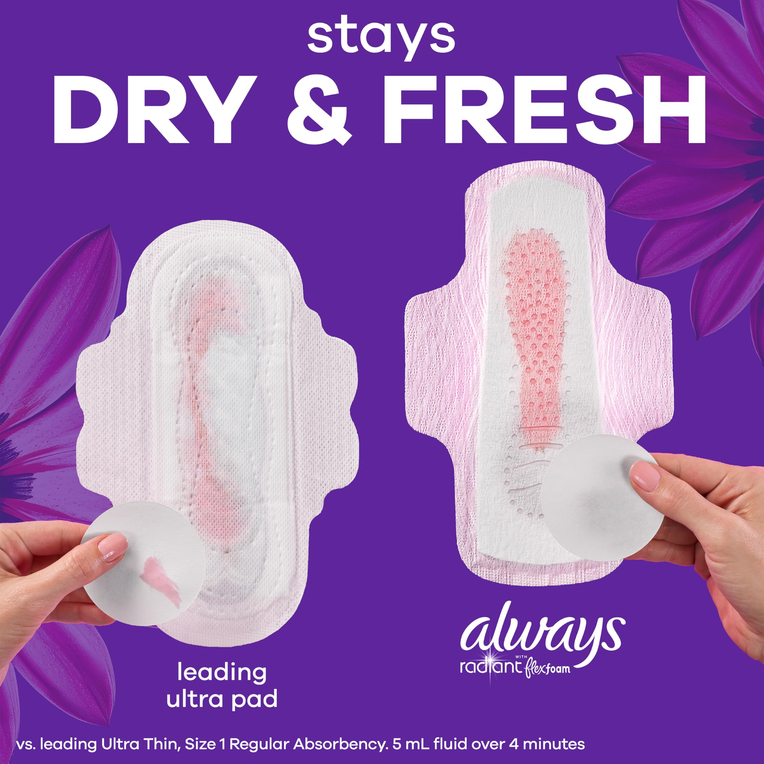 Always Radiant paquete abierto mostrando 26 compresas disponibles