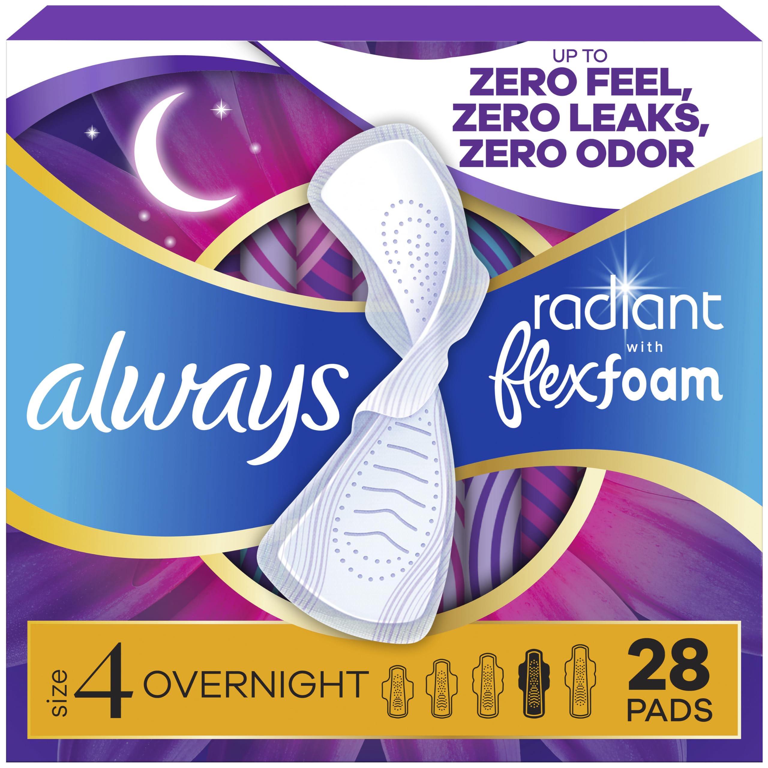 Always Radiant imagen frontal del empaque mostrando 28 unidades y beneficios