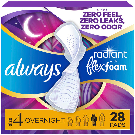 Always Radiant imagen frontal del empaque mostrando 28 unidades y beneficios